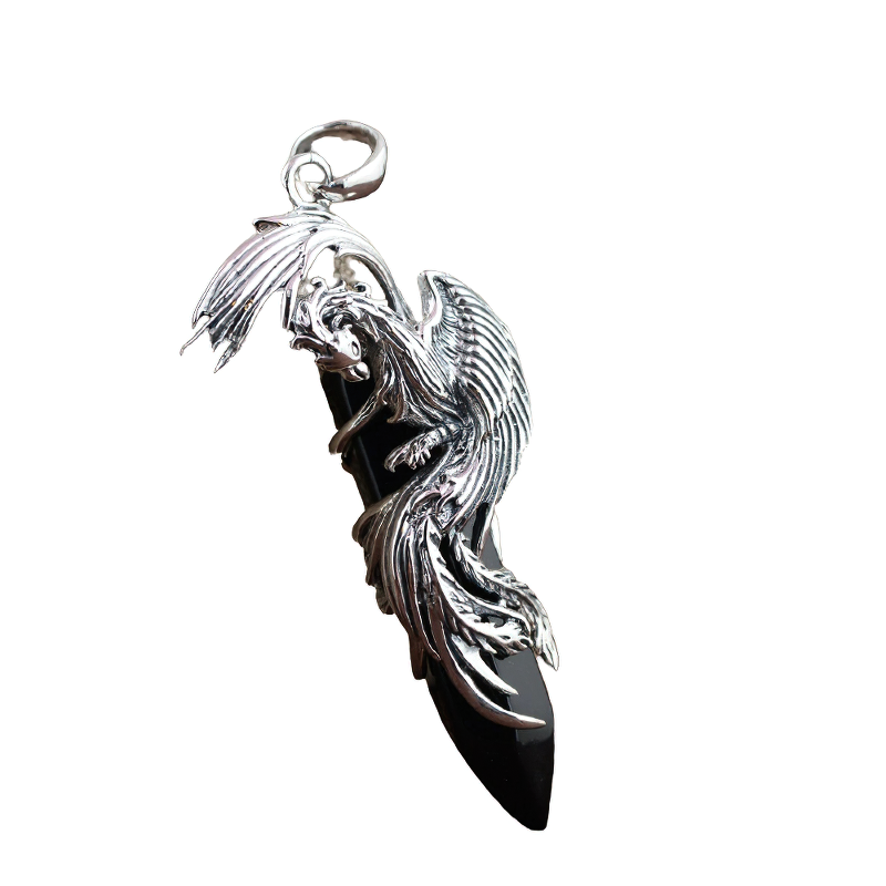 Black Natural Stone of Style Phoenix / Pendant / Jewelry of Sterling Silver
