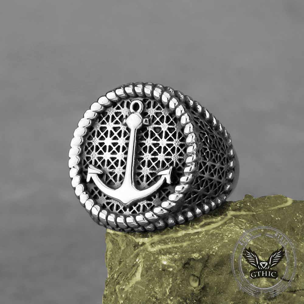 Nordic Anchor Woven Stainless Steel Punk Ring