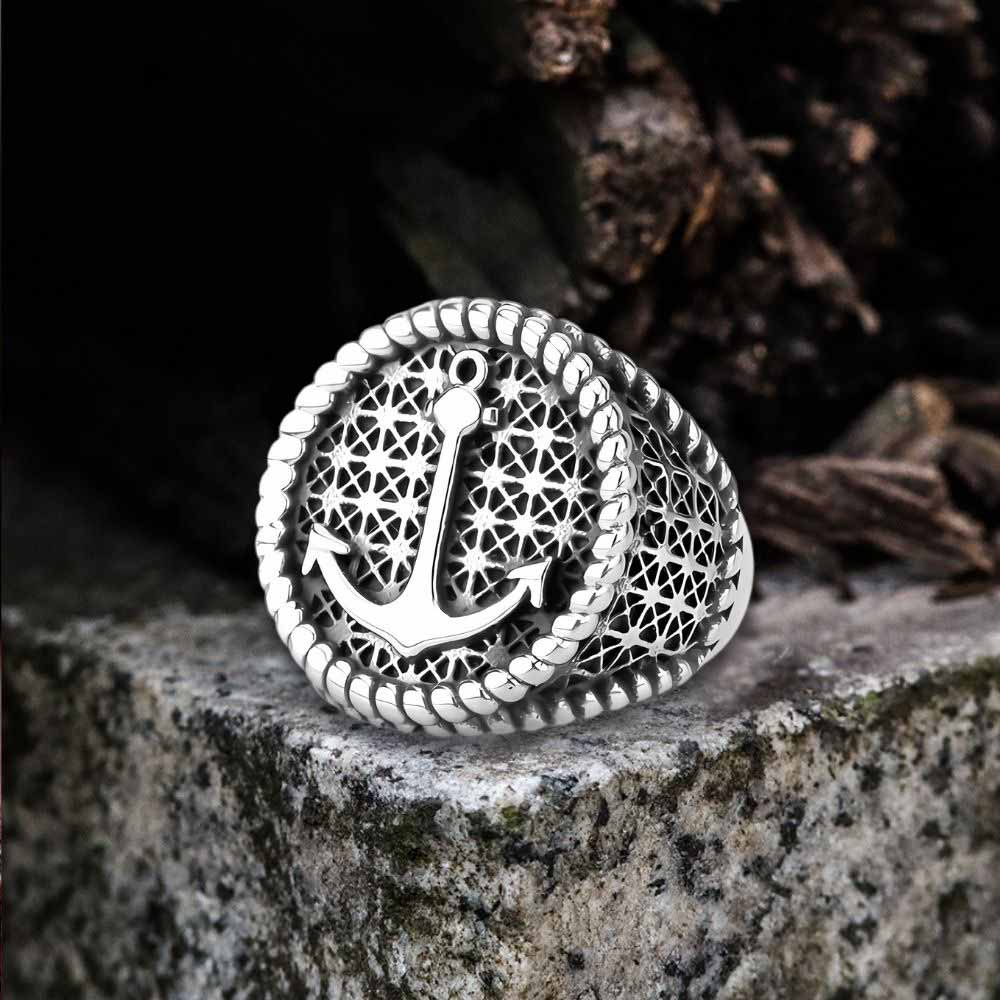 Nordic Anchor Woven Stainless Steel Punk Ring