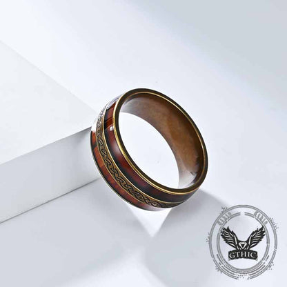 Nordic Celtic Knot Wood Grain Stainless Steel Ring