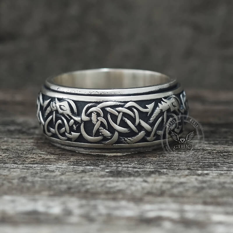 Nordic Dragon Sterling Silver Viking Spinner Ring
