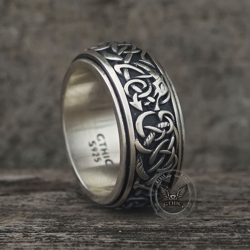 Nordic Dragon Sterling Silver Viking Spinner Ring