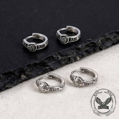Nordic Valknut Wolf Head Stainless Steel Earrings