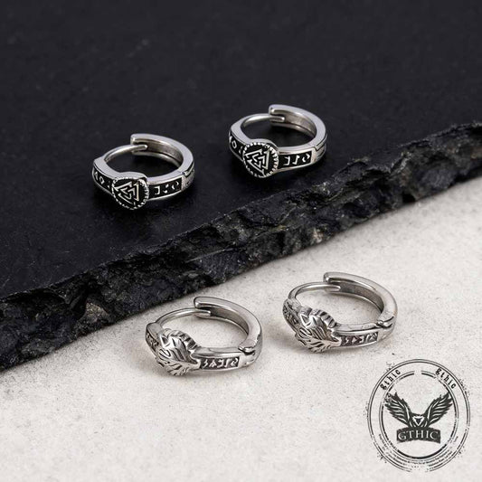 Nordic Valknut Wolf Head Stainless Steel Earrings