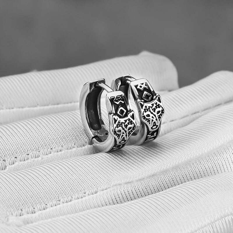 Nordic Wolf Head Stainless Steel Viking Hoop Earrings