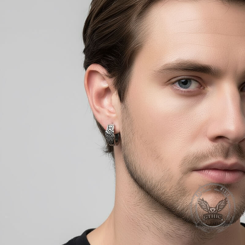 Nordic Wolf Head Stainless Steel Viking Hoop Earrings
