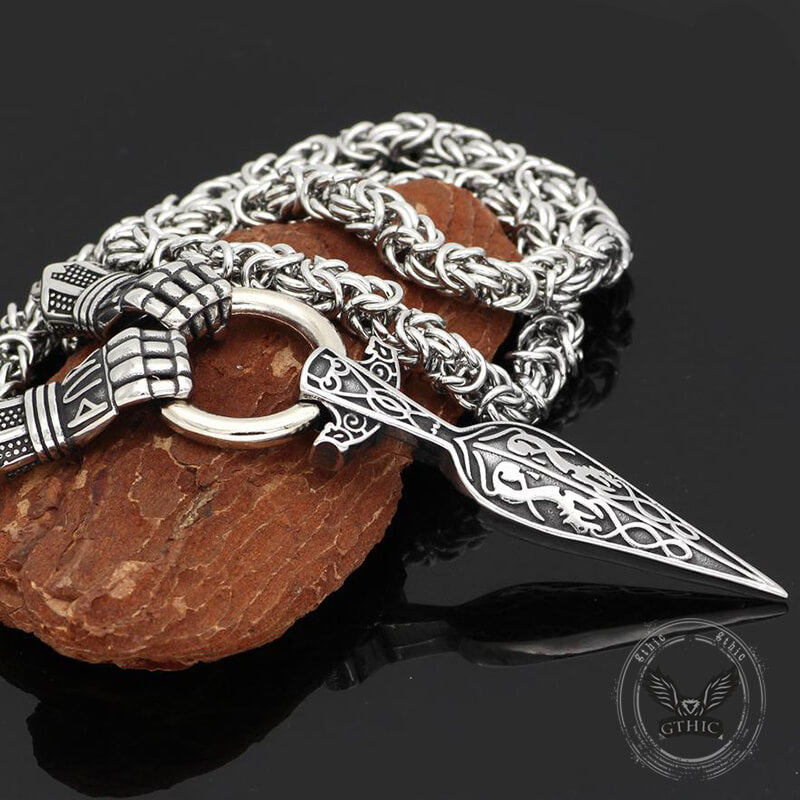 Norse Mjolnir Rune Sword Stainless Steel Viking Pendant