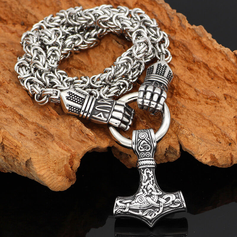 Norse Mjolnir Rune Sword Stainless Steel Viking Pendant