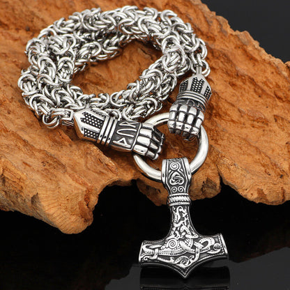 Norse Mjolnir Rune Sword Stainless Steel Viking Pendant