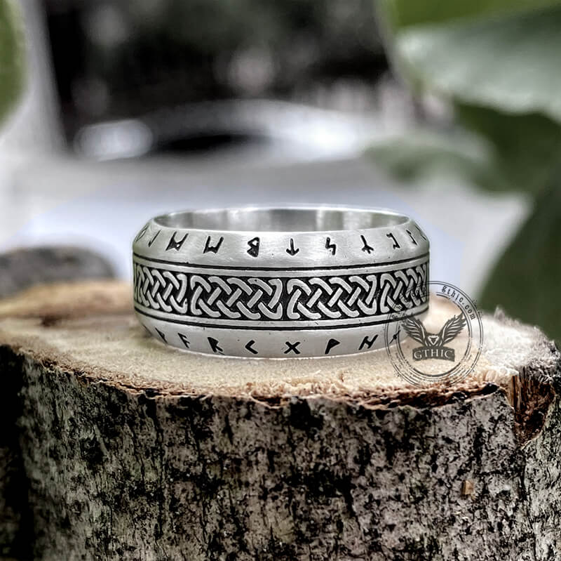 Norse Runes Celtic Knot Sterling Silver Viking Ring