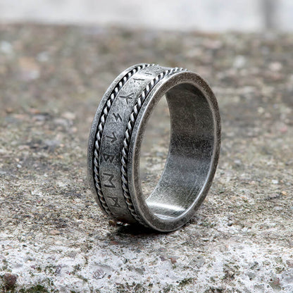 Norse Runes Twist Chain Stainless Steel Viking Ring
