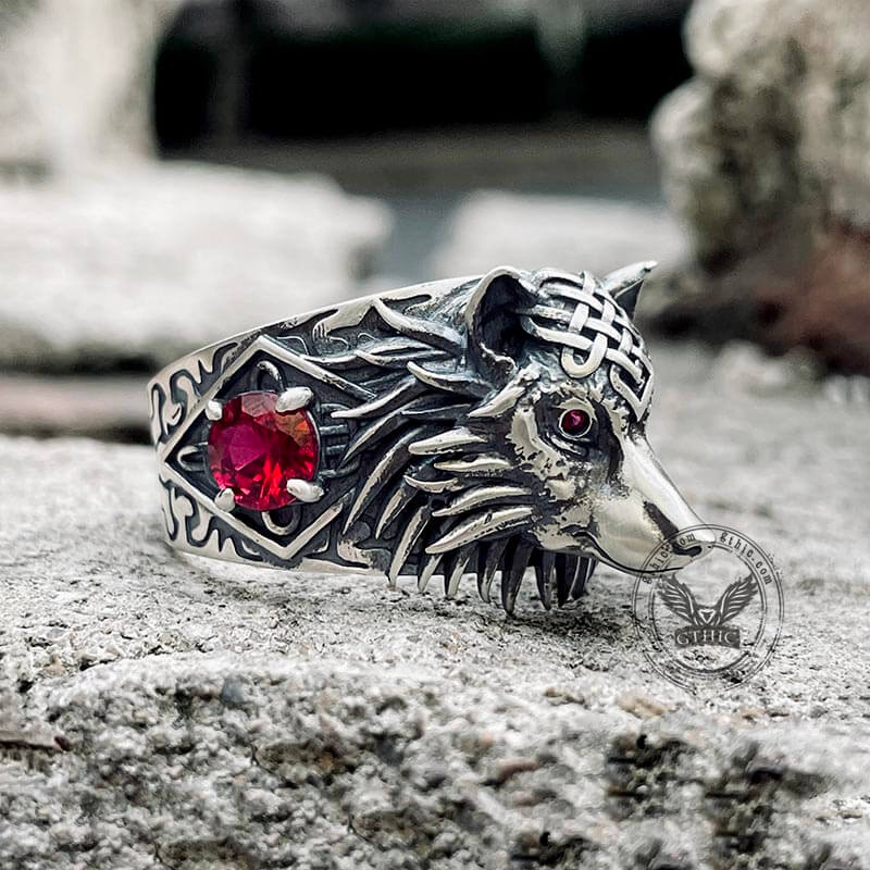 Norse Wolf Zircon Sterling Silver Viking Ring