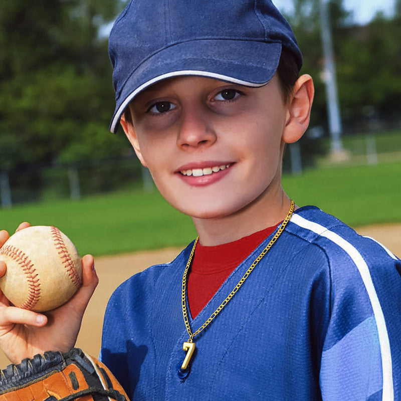 Sports Jersey Number Pendant Necklace With Figaro Chain for