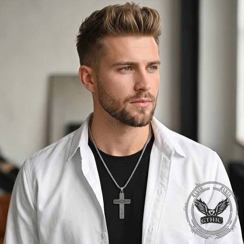 Octagonal Star Pattern Stainless Steel Cross Pendant