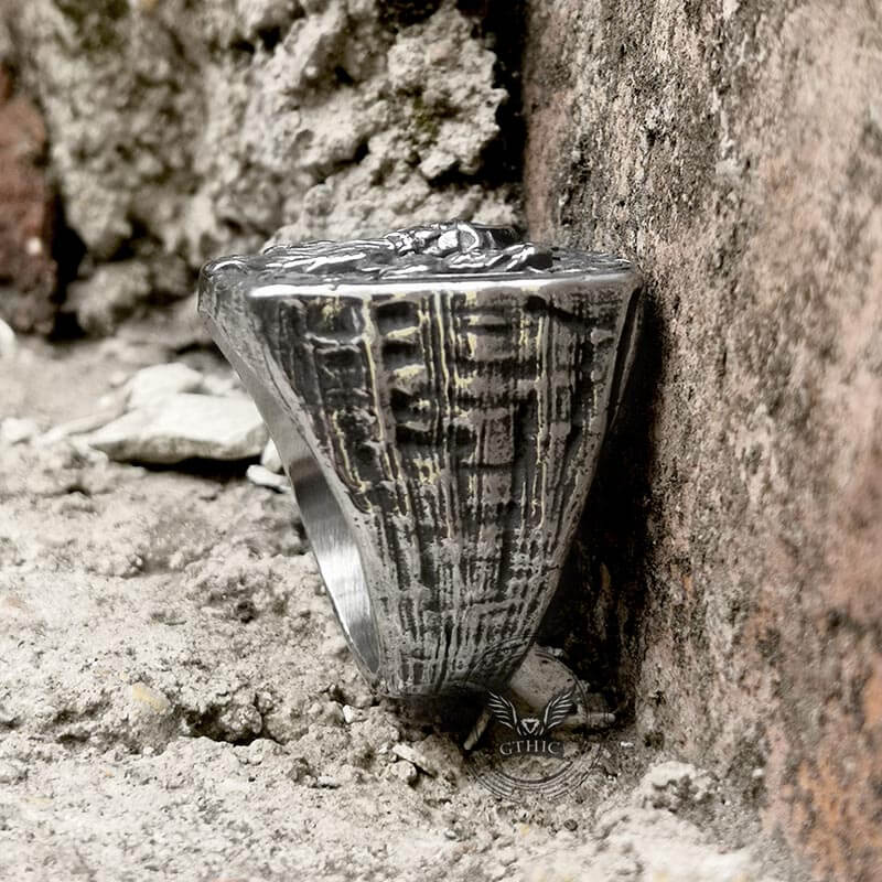 Odin Huginn and Muninn Stainless Steel Viking Ring
