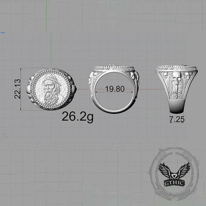 Odin Skull Feather Gothic Sterling Silver Ring