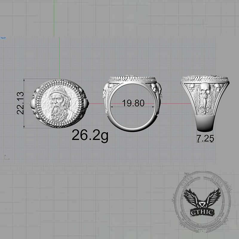 Odin Skull Feather Gothic Sterling Silver Ring