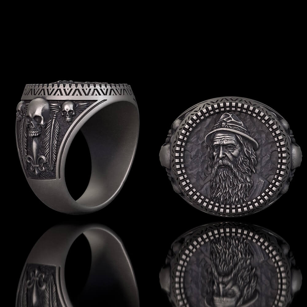 Odin Skull Feather Gothic Sterling Silver Ring
