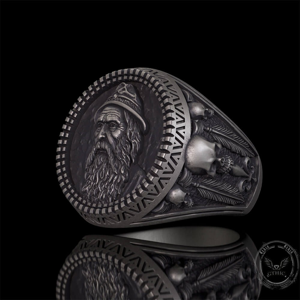 Odin Skull Feather Gothic Sterling Silver Ring