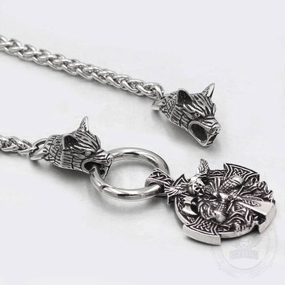Odin Wolf Raven Stainless Steel Viking Necklace