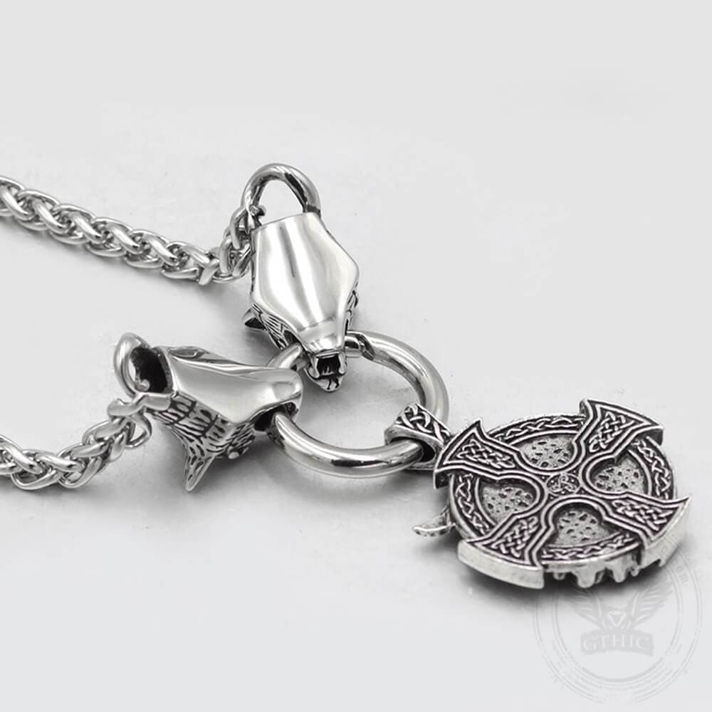 Odin Wolf Raven Stainless Steel Viking Necklace