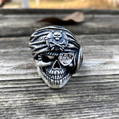 One-eyed Pirate Sterling Silver Skull Ring
