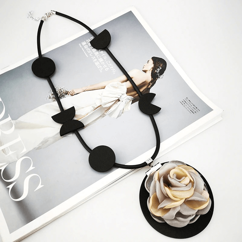 Original Flower Pendant Necklace / Gothic Accessories / Rubber Handmade Jewelry