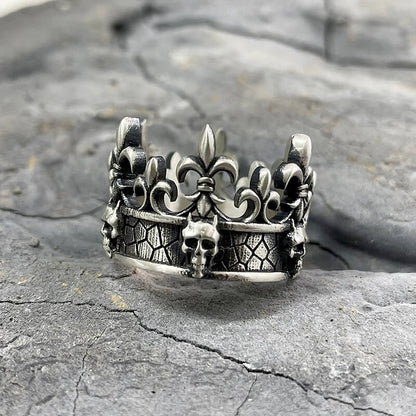Ornate Crown Sterling Silver Skull Ring