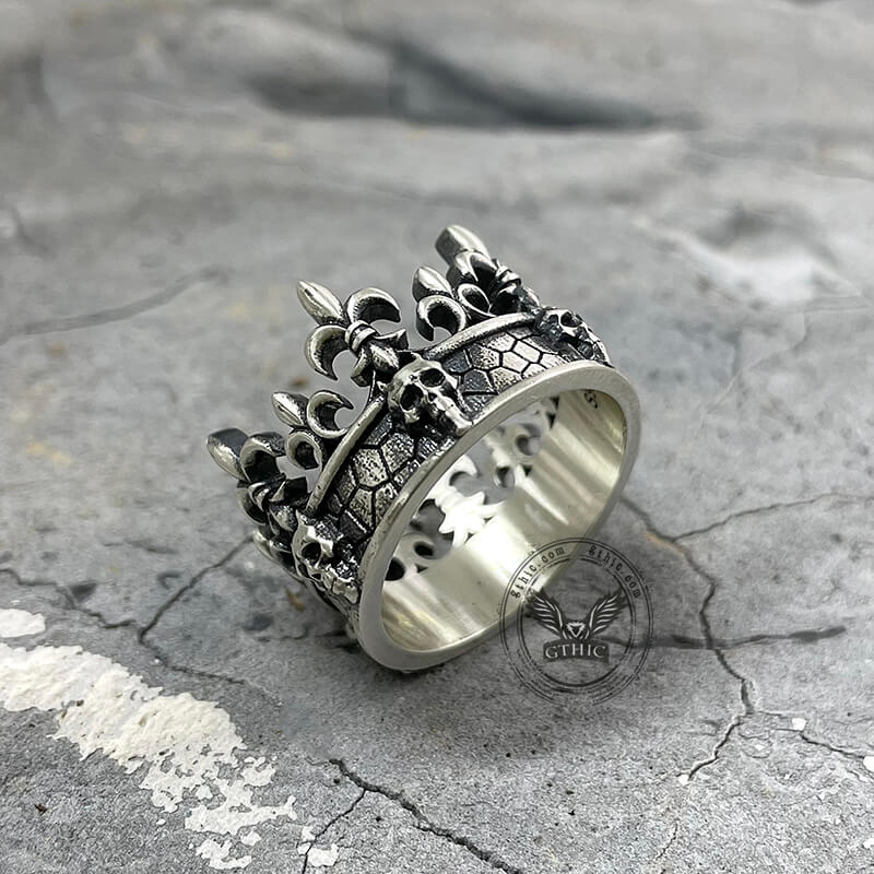 Ornate Crown Sterling Silver Skull Ring