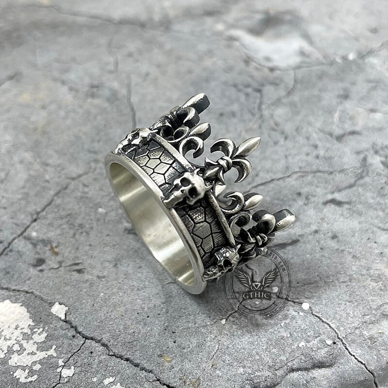 Ornate Crown Sterling Silver Skull Ring
