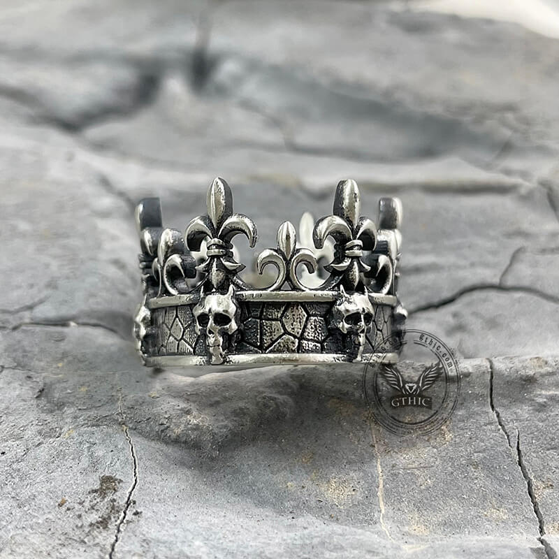 Ornate Crown Sterling Silver Skull Ring