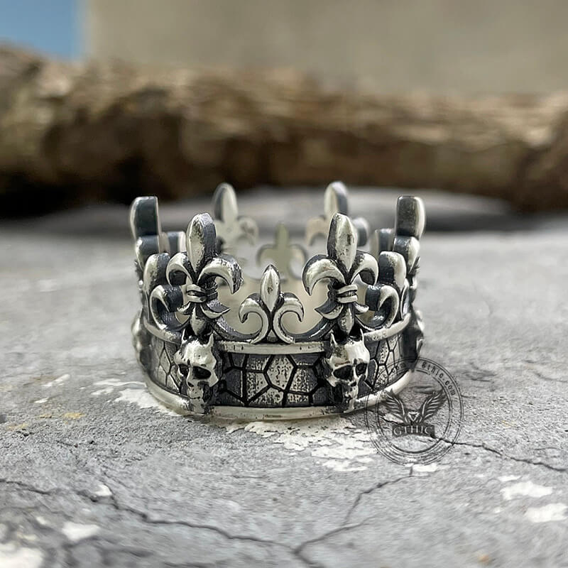 Ornate Crown Sterling Silver Skull Ring