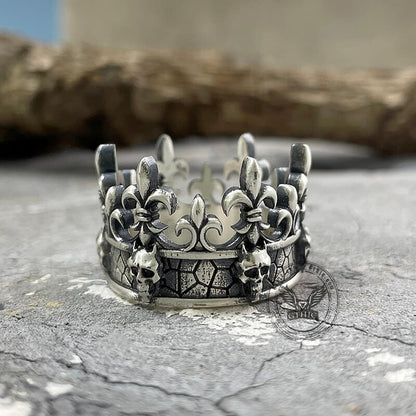 Ornate Crown Sterling Silver Skull Ring