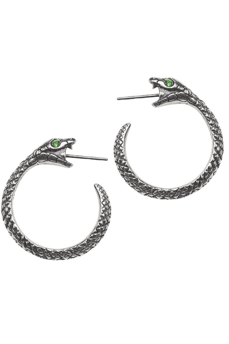 Ouroboros Snake Earrings With Green Crystal Eyes
