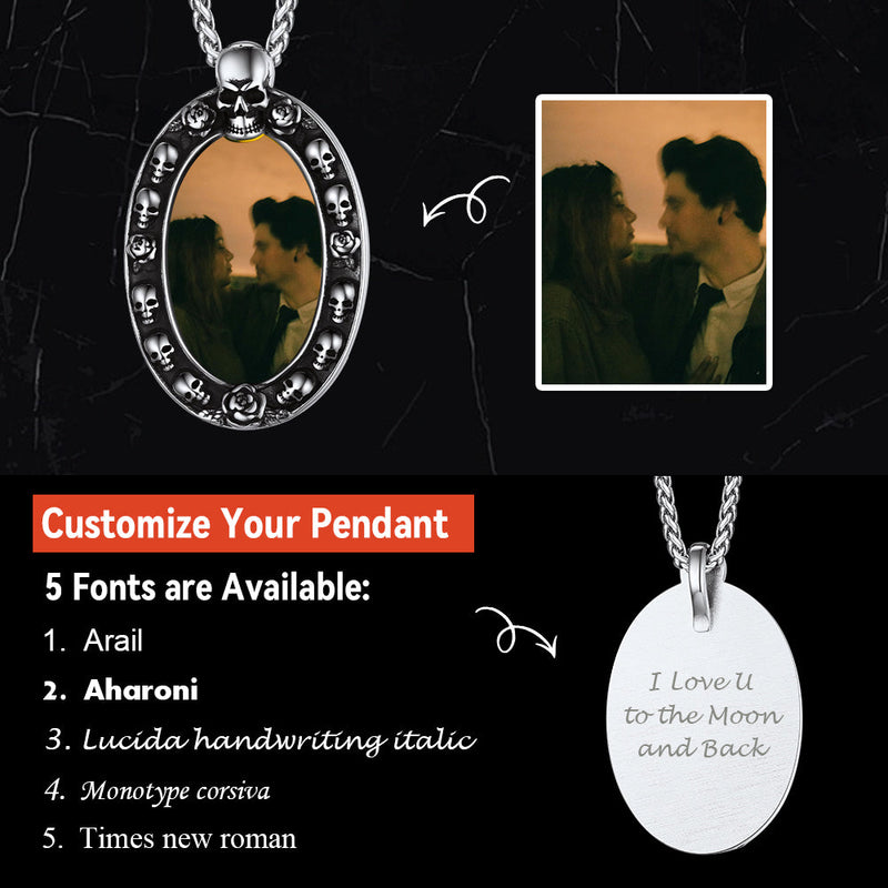 Personalized Photo Pendant Necklace With Skull for