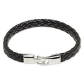 Black Leather Braided Bracelet With Buckle Clasp