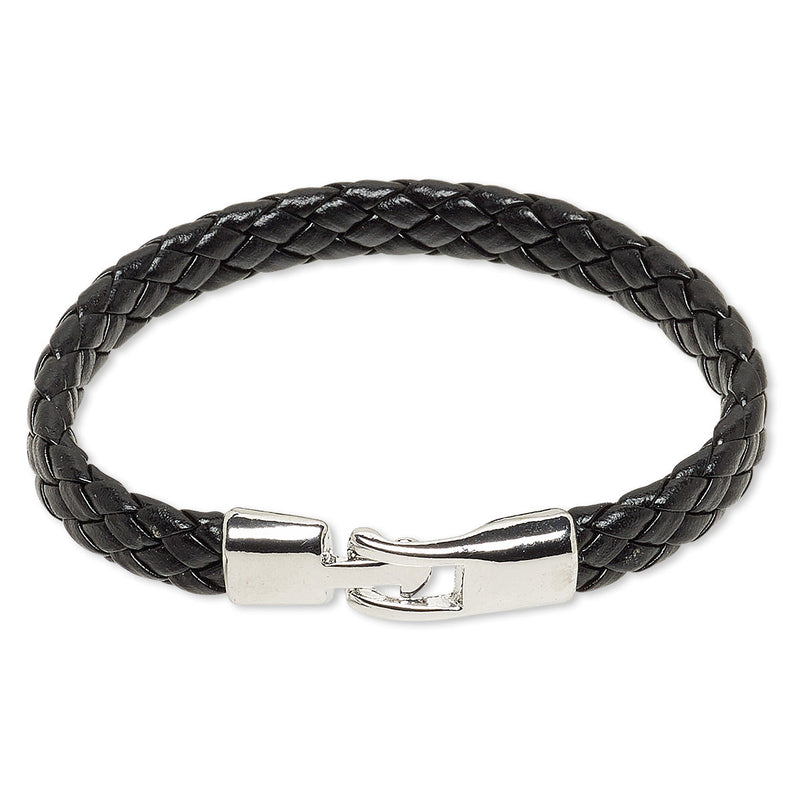 Black Leather Braided Bracelet With Buckle Clasp