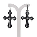 Pair of Gothic Bling Crystal Black Cross Earrings With Rhinestones on Black Steel Hook Ear Wires