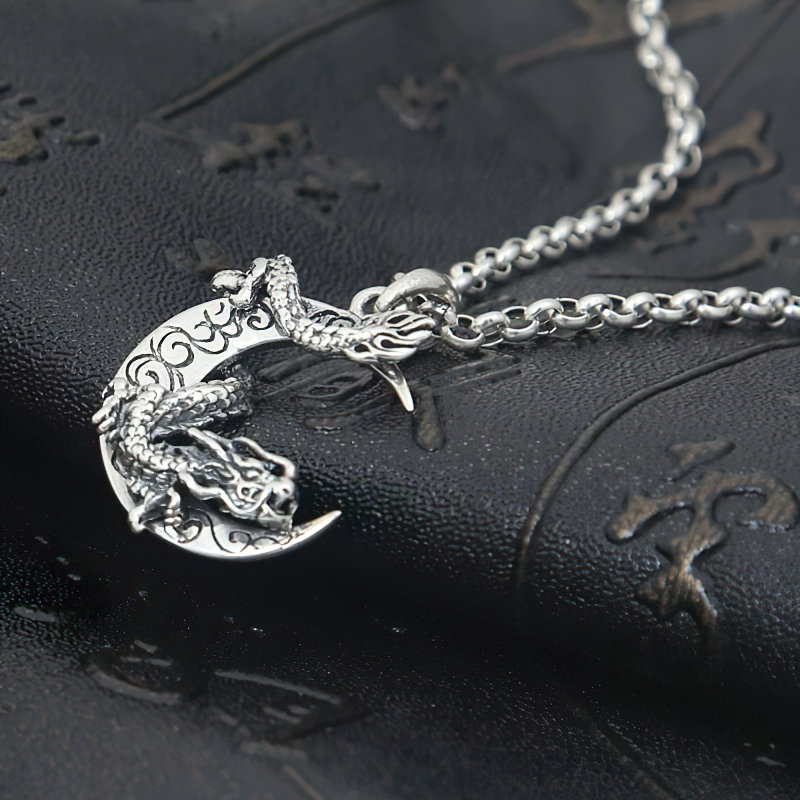 Pendant Dragon on Moon With S925 Sterling Silver / Jewelry for and