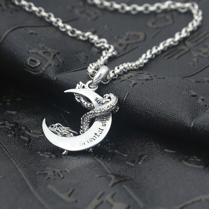 Pendant Dragon on Moon With S925 Sterling Silver / Jewelry for and