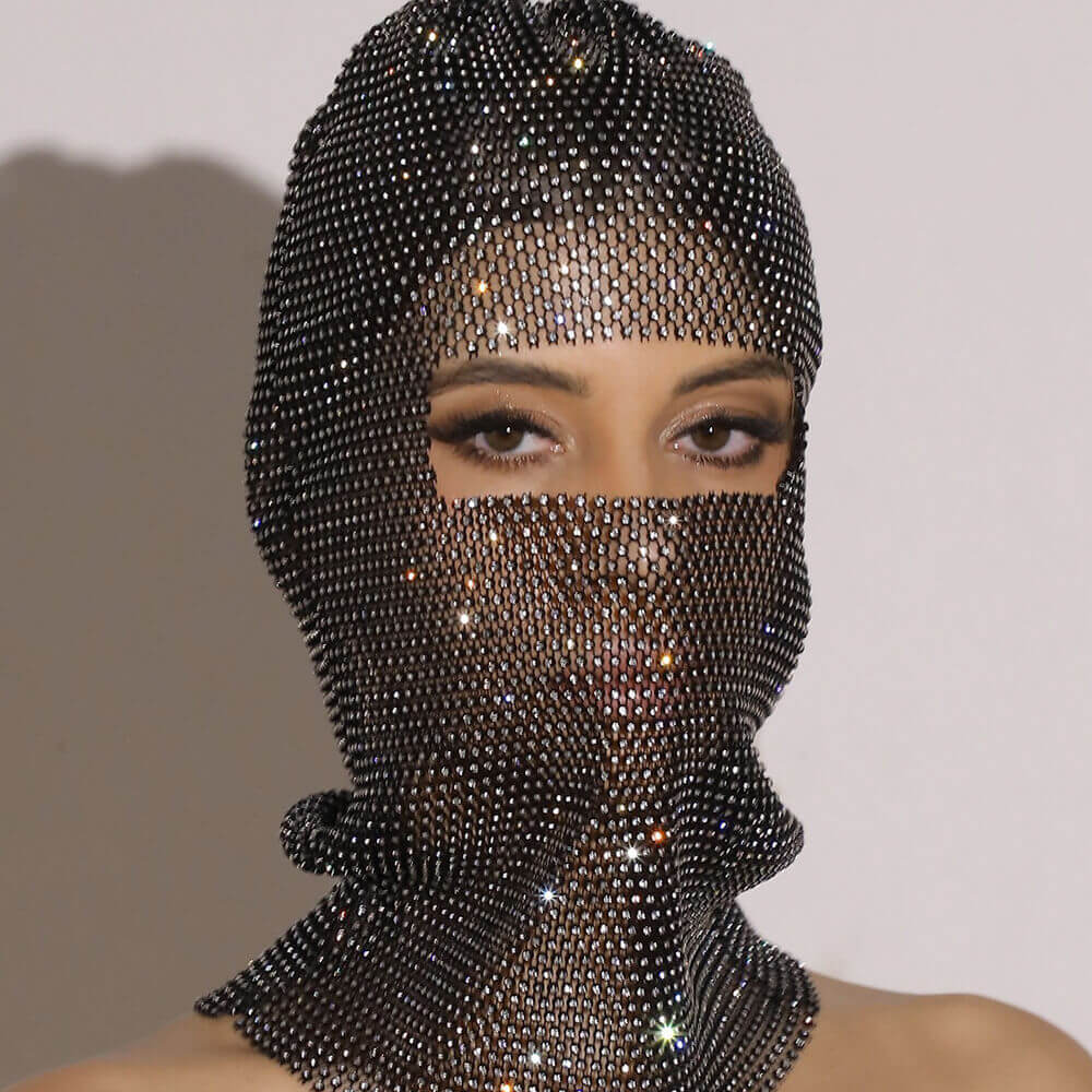 Personalized Fishnet Rhinestone Elastic Cycling Mask