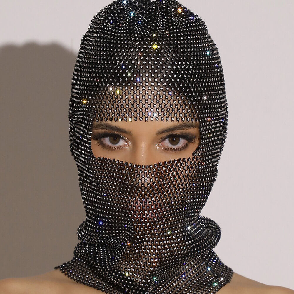 Personalized Fishnet Rhinestone Elastic Cycling Mask