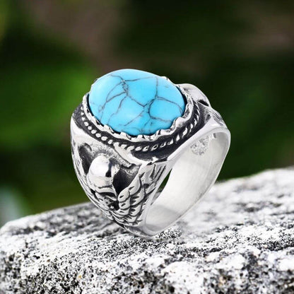 Personalized Turquoise Stainless Steel Skull Ring