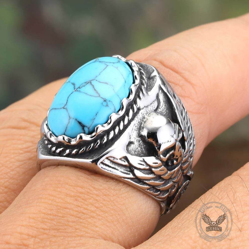 Personalized Turquoise Stainless Steel Skull Ring