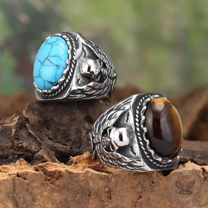 Personalized Turquoise Stainless Steel Skull Ring