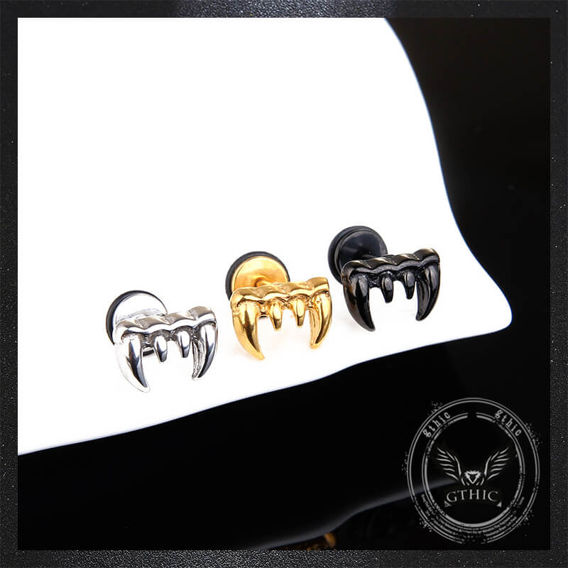 Personalized Wolf Tooth Stainless Steel Animal Earrings