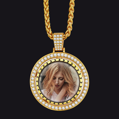 Custom Gold Zirconia Spinner Picture Necklace Pendant for