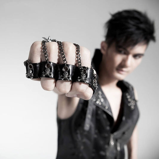 Pirate Skull Leather Removable Finger Gloves