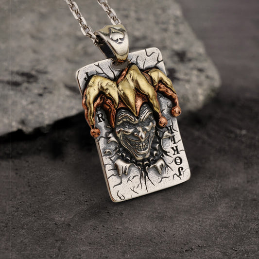 Poker Joker Sterling Silver Skull Pendant