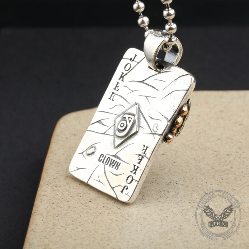 Poker Joker Sterling Silver Skull Pendant